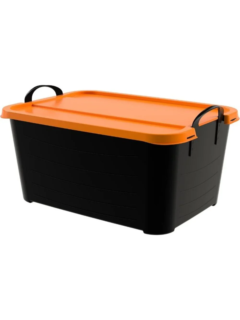 6 Pack Stackable Storage Bins, 55 Qt Home Organizer, Durable Black/Orange Set